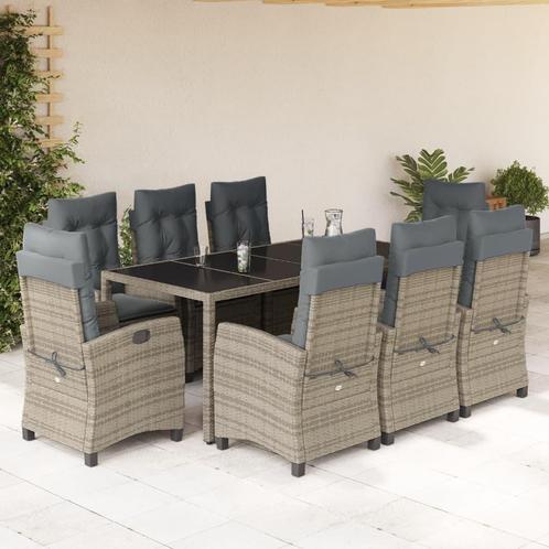 vidaXL 9-delige Tuinset met kussens poly rattan grijs, Tuin en Terras, Tuinsets en Loungesets, Tuinset, Nieuw, 8 zitplaatsen, Rotan