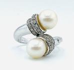 Cocktailring - 18 karaat Witgoud Parel - Diamant