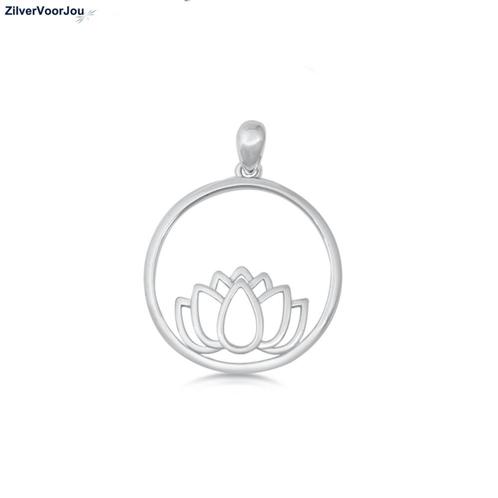 Zilveren ronde lotus kettinghanger, Sieraden, Tassen en Uiterlijk, Kettinghangers, Nieuw, Verzenden