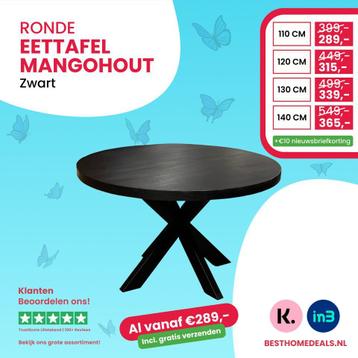 Ronde tafel / eettafel zwart mangohout 110cm v.a. €289,-!!