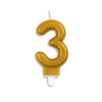 Kaars 3 Jaar Goud Glitter 7cm, Verzenden, Nieuw