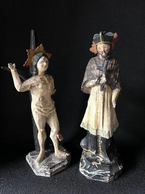Beeldje, Deux Saints en bois XIXème - 17 cm - Hout, Antiek en Kunst, Kunst | Niet-Westerse kunst