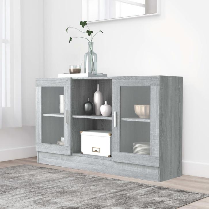 vidaXL Vitrinekast 120x30,5x70 cm bewerkt hout grijs sonoma, Huis en Inrichting, Kasten | Buffetkasten, 25 tot 50 cm, Nieuw, Overige houtsoorten