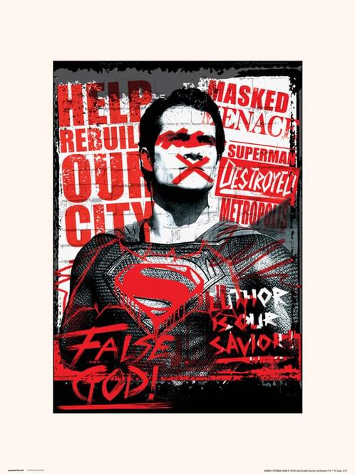 Kunstdruk DC Batman V Superman Superman False God 30x40cm, Huis en Inrichting, Woonaccessoires | Schilderijen, Tekeningen en Foto's