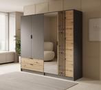 Kledingkast - Eiken Grijs - met spiegel lades Garderobekast, Nieuw, 200 cm of meer, Modern, 50 tot 75 cm