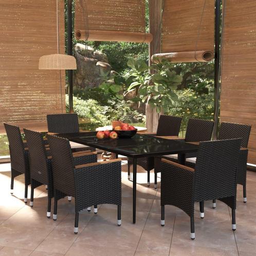 vidaXL 9-delige Tuinset met kussens zwart, Tuin en Terras, Tuinsets en Loungesets, Tuinset, Nieuw, 8 zitplaatsen, Rotan, Verzenden