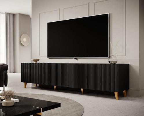 Tv meubel Modern design 201x42x51 cm Latten patroon Zwart, Auto diversen, Autogereedschap, Nieuw, Verzenden