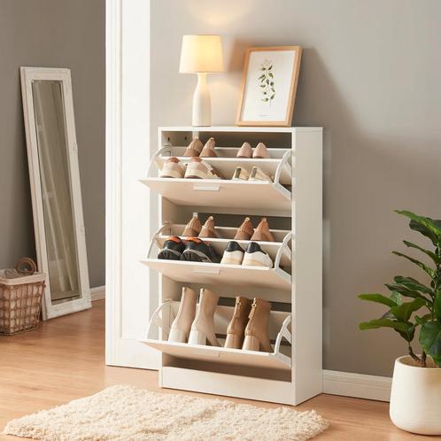 Schoenenkast Sykkylven 3 kleppen wit 103x60x24 cm [en.casa], Huis en Inrichting, Kasten | Schoenenkasten, Nieuw, Verzenden