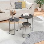 [en.casa] Bijzettafel Bornholm set van 3 rond marmer zwart e, Huis en Inrichting, Tafels | Bijzettafels, Verzenden, Nieuw
