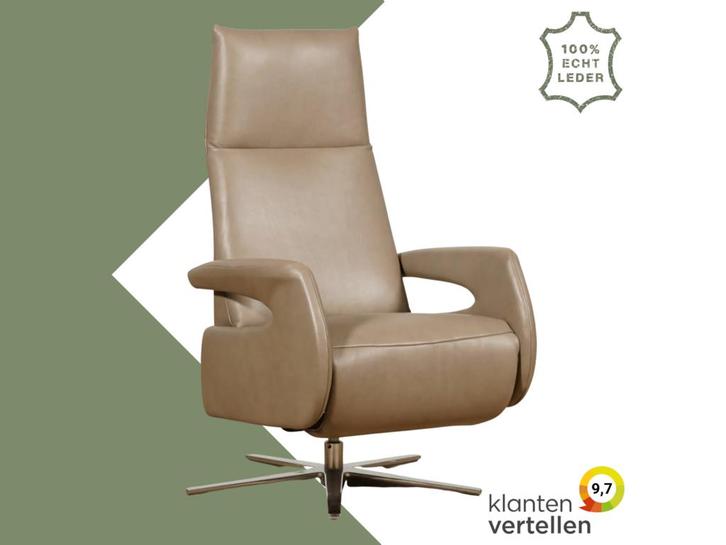 Leren relaxfauteuil Note elektrisch - Granada Taupe, Huis en Inrichting, Fauteuils, 50 tot 75 cm, 75 tot 100 cm, Nieuw, Leer, Ophalen of Verzenden