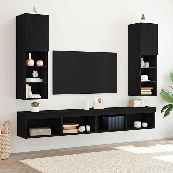 vidaXL TV-kast 2 pcs Zwart 30.5 x 30 x 102 cm Bewerkt hout, Huis en Inrichting, Kasten | Televisiemeubels, Nieuw, Minder dan 50 cm