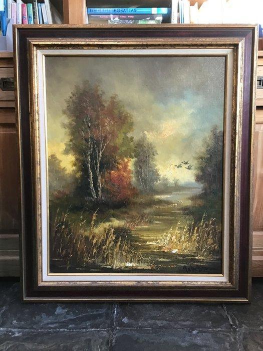 Peter Brouwer (1935-2010) - Boszicht, Antiek en Kunst, Kunst | Schilderijen | Klassiek