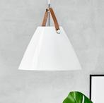 ACTIE: Hanglamp Strap 27 glas wit leer E27 fitting DFTP FOIR, Huis en Inrichting, Nieuw, Verzenden