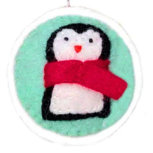 Kersthanger Lichtblauw Vilt Pinguin met Rode Sjaal - 8cm NIE, Kinderen en Baby's, Kinderkamer | Inrichting en Decoratie, Nieuw