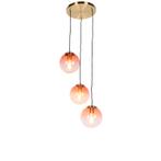 Art deco hanglamp messing 45 cm 3-lichts roze - Pallon, Huis en Inrichting, Lampen | Hanglampen, Nieuw, Glas, Art Deco, 75 cm of meer