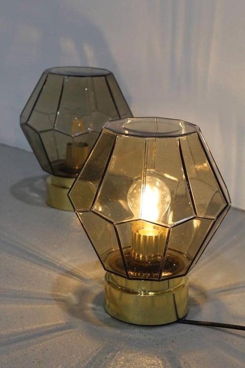 Vintage plafondlamp, wandlamp Glashütte Limburg - rookglas, Huis en Inrichting, Lampen | Plafondlampen, Zo goed als nieuw, Glas