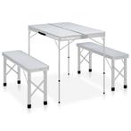 vidaXL Campingtafel inklapbaar met 2 banken aluminium wit, Caravans en Kamperen, Kampeermeubelen, Verzenden, Nieuw