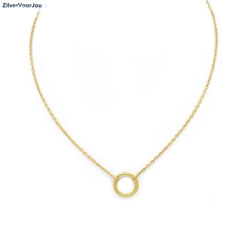 Gold plated 925 zilver open cirkel collier, Sieraden, Tassen en Uiterlijk, Kettingen, Nieuw, Verzenden