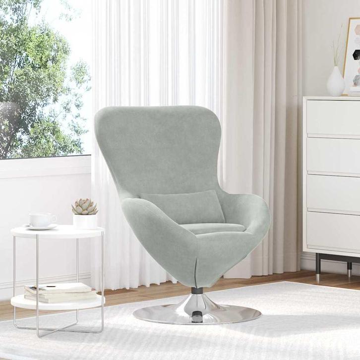 vidaXL Eivormige stoel Lichtgrijs 63 x 73 x 90 cm Fluweel, Huis en Inrichting, Fauteuils, Nieuw, Verzenden