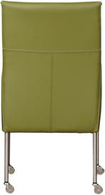 Groene leren moderne eetkamerstoel - poot rond rvs met wiel, Nieuw, Leer, Ophalen of Verzenden, Eén