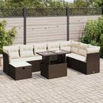 vidaXL 9-delige Loungeset met kussens poly rattan bruin, Verzenden, Nieuw, Rotan, Loungeset