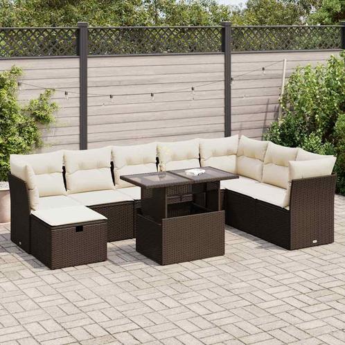 vidaXL 9-delige Loungeset met kussens poly rattan bruin, Tuin en Terras, Tuinsets en Loungesets, Loungeset, Nieuw, Rotan, Verzenden