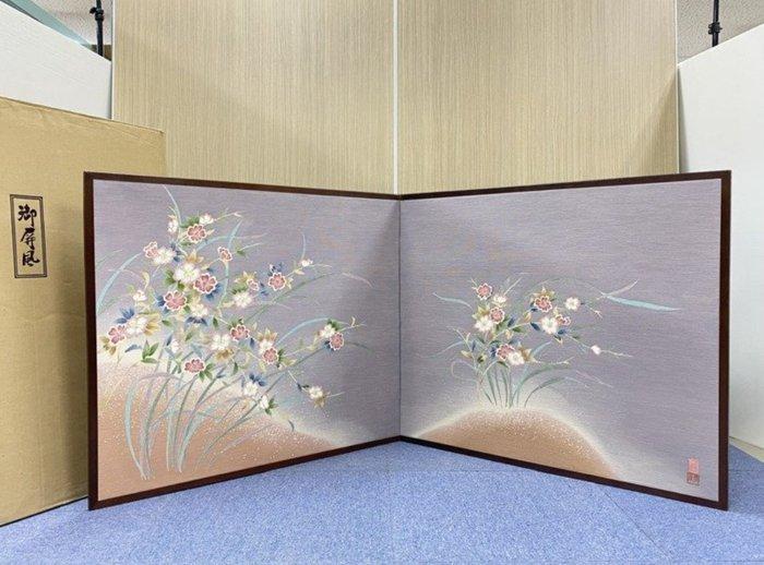 Kamerscherm - Hout, Zijde, Textiel - Japan - Bybu / bloem /, Antiek en Kunst, Antiek | Overige Antiek
