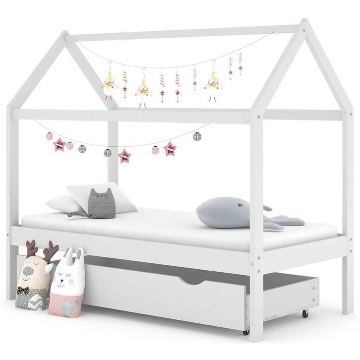 vidaXL Kinderbedframe met lade massief grenenhout wit 80x160, Kinderen en Baby's, Kinderkamer | Bedden, Nieuw, Verzenden