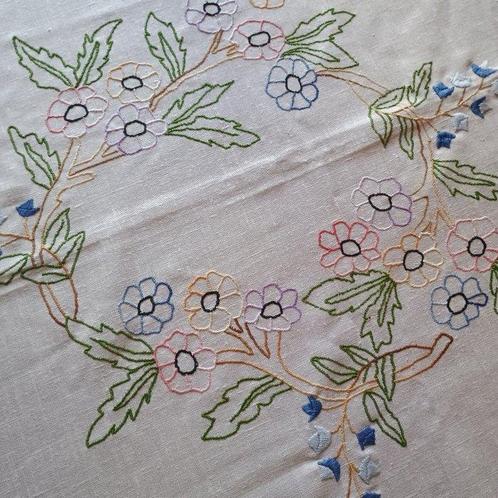 Tafelkleed - 170 cm - 150 cm - Handgeborduurde nappe, Antiek en Kunst, Antiek | Kleden en Textiel