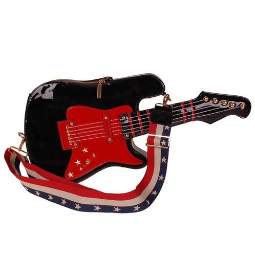 Schoudertas - Elektrische Gitaar - Zwart/Rood & Goudkleurige, Sieraden, Tassen en Uiterlijk, Tassen | Schoudertassen, Zwart, Nieuw