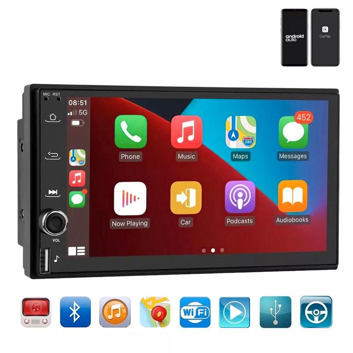 Dubbel Din autoradio CarPlay draadloos - Android Auto, Auto diversen, Autoradio's, Ophalen of Verzenden