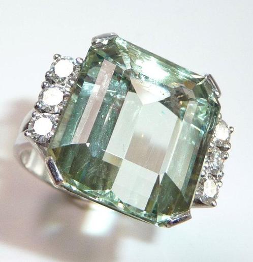 Ring - 14 karaat Witgoud - 16.90ct. tw. Aquamarijn - Diamant, Sieraden, Tassen en Uiterlijk, Ringen