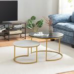 Salontafel Christchurch rond set van 2 marmer zwart wit en g, Huis en Inrichting, Tafels | Salontafels, Verzenden, Nieuw