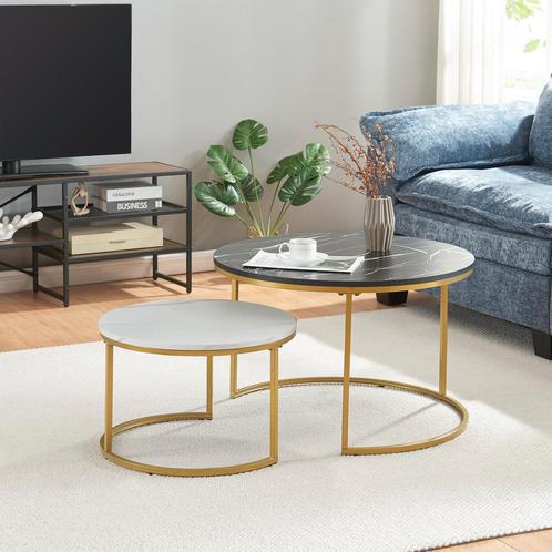 Salontafel Christchurch rond set van 2 marmer zwart wit en g, Huis en Inrichting, Tafels | Salontafels, Nieuw, Verzenden