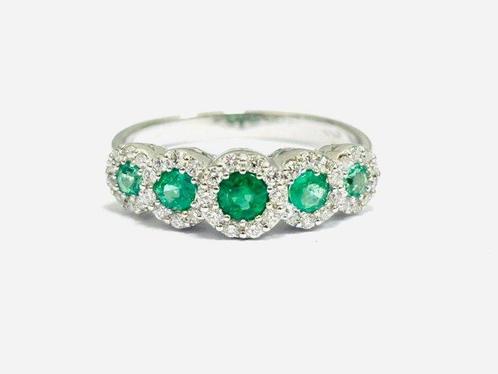 Ring - 18 karaat Witgoud - 2.15ct. tw. Smaragd - Diamant -, Sieraden, Tassen en Uiterlijk, Ringen