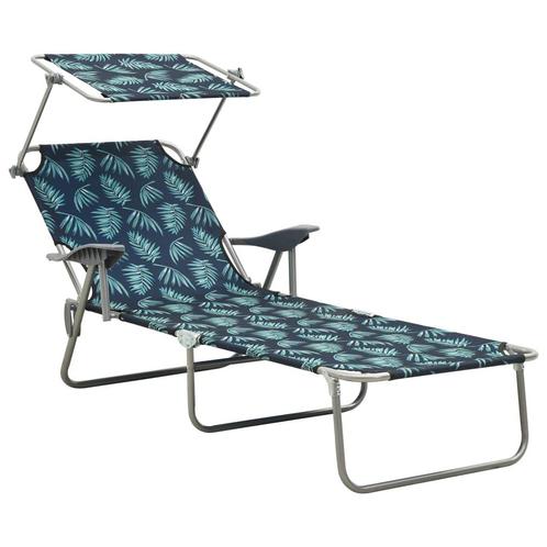 vidaXL Ligbed met luifel staal bladpatroon, Tuin en Terras, Ligbedden, Nieuw, Verzenden