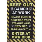 Wandbord -  Keep Out Gamer At Work Enter At Own Risk, Ophalen of Verzenden, Nieuw