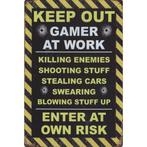 Wandbord -  Keep Out Gamer At Work Enter At Own Risk, Huis en Inrichting, Nieuw, Ophalen of Verzenden