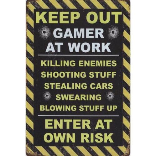 Wandbord -  Keep Out Gamer At Work Enter At Own Risk, Huis en Inrichting, Woonaccessoires | Wanddecoraties, Nieuw, Ophalen of Verzenden