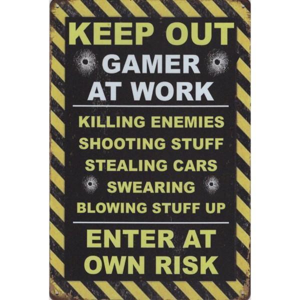 Wandbord -  Keep Out Gamer At Work Enter At Own Risk, Huis en Inrichting, Woonaccessoires | Wanddecoraties, Nieuw, Ophalen of Verzenden