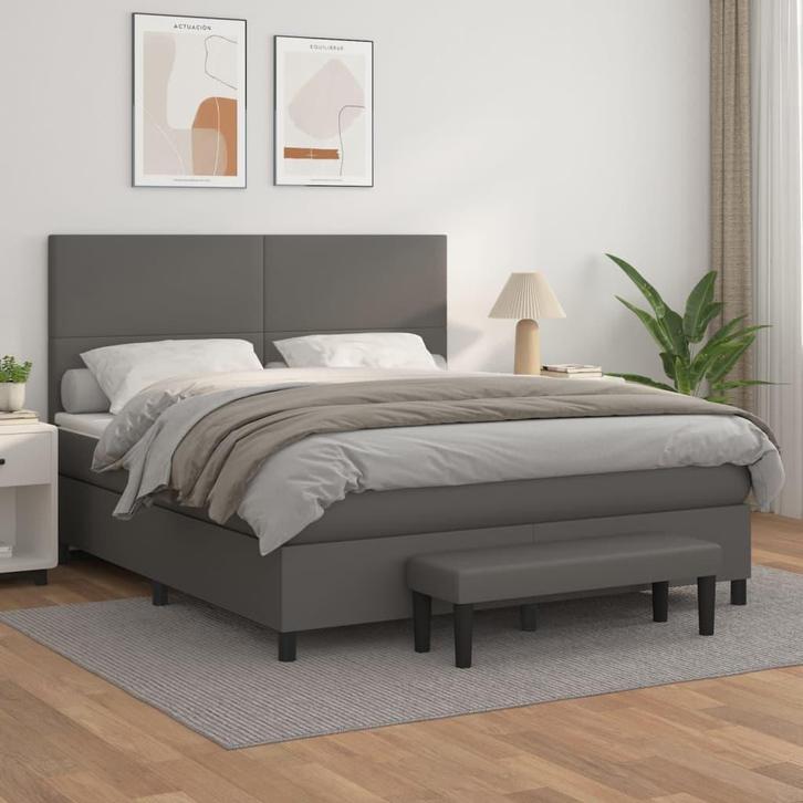 vidaXL Boxspring met matras kunstleer grijs 180x200 cm, Huis en Inrichting, Slaapkamer | Bedden, 80 cm, 200 cm, Grijs, Eenpersoons