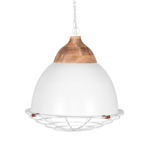 LABEL51 - Hanglamp Rootz - Wit Metaal - Naturel Mangohout, Huis en Inrichting, Lampen | Hanglampen, Nieuw, Metaal, Minder dan 50 cm