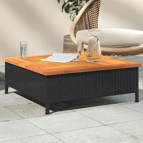 vidaXL Tuintafel 70x70x25 cm poly rattan en acaciahout zwart, Tuin en Terras, Tuintafels, Nieuw, Verzenden