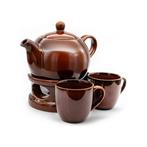 Bella Fiore Theepot Met Warmer 1L Inclusief 2 Mokken Bruin -, Huis en Inrichting, Keuken | Servies, Ophalen of Verzenden, Nieuw
