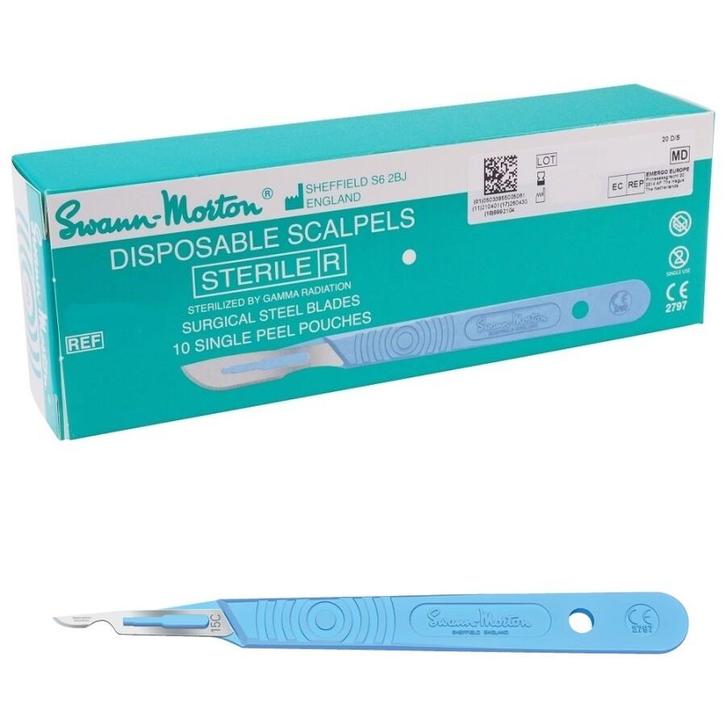 Swann Morton mesjes steriel met handvat 0521 10 stuks nr 15C, Diversen, Verpleegmiddelen, Nieuw, Verzenden