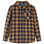 vidaXL Kinderoverhemd geruit 116 cognackleurig en blauw, Verzenden, Nieuw