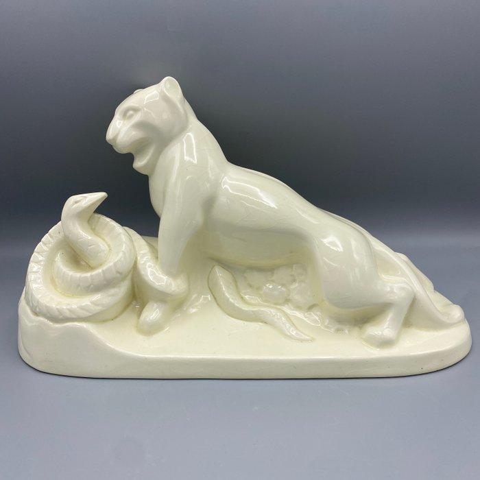 Charles Catteau - sculptuur, Une panthère qui combat un, Antiek en Kunst, Antiek | Glas en Kristal