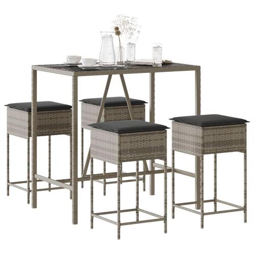 vidaXL 5-delige Tuinbarset met kussens poly rattan grijs, Tuin en Terras, Tuinsets en Loungesets, Nieuw, 4 zitplaatsen, Rotan