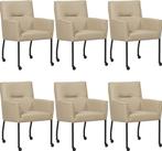 Set van 6 Taupe leren moderne eetkamerstoelen - Toledo Leer, Overige kleuren, Nieuw, Leer, Ophalen of Verzenden