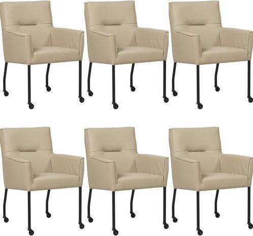 Set van 6 Taupe leren moderne eetkamerstoelen - Toledo Leer, Huis en Inrichting, Stoelen, Vijf, Zes of meer stoelen, Overige kleuren